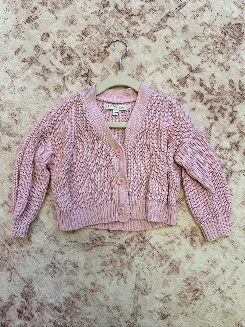 12-18 Months George Pink Cropped Knit Button Cardigan